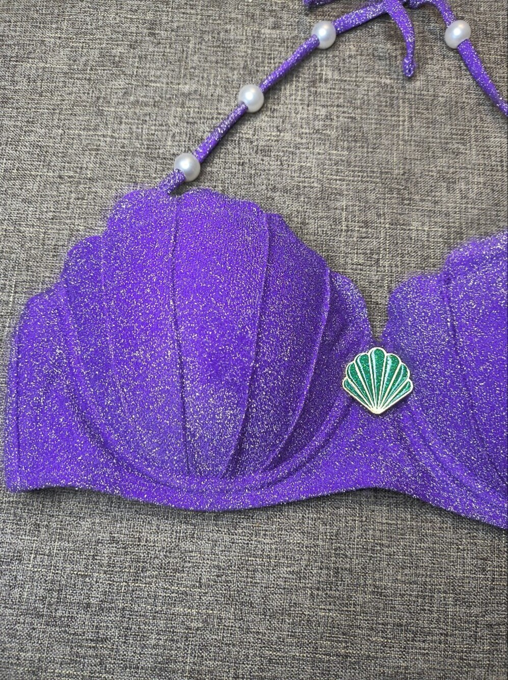 Hot Topic Purple Glitter Seashell Halter Top with Pearl Detail - Picture 2 of 6